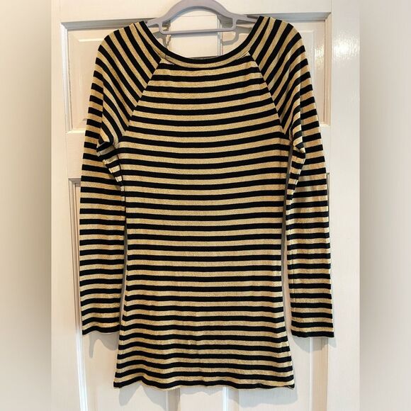 Express Stretch Bodycon Long Sleeve Scoop Neck Knit Tunic‎ Black & Gold Medium - Picture 5 of 8